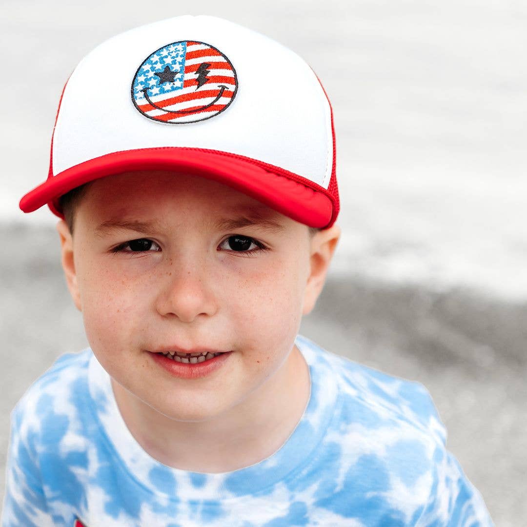 Patriotic Smiley Patch Trucker Hat