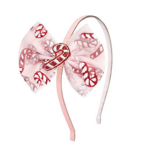 Candy Cane Confetti Christmas Tulle Bow Headband