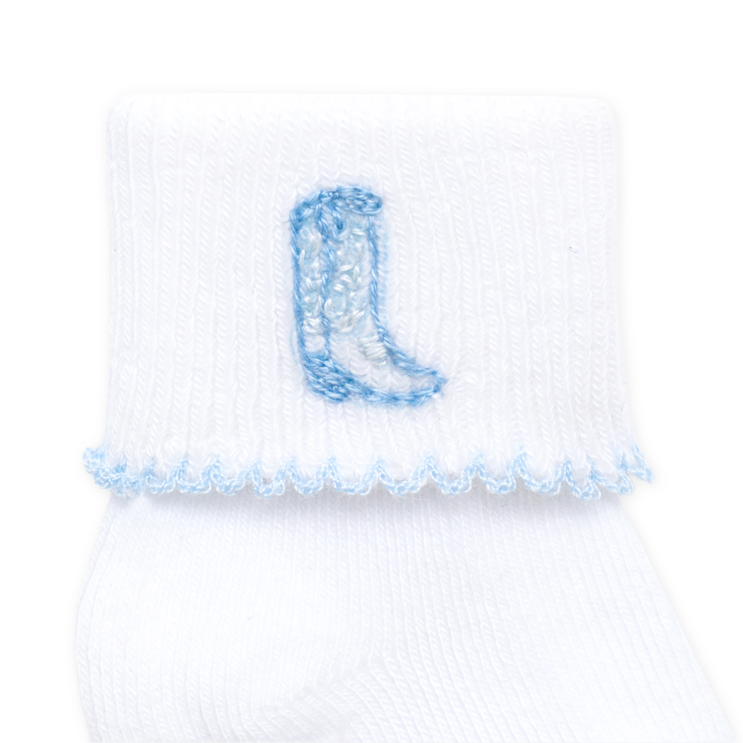 Darling Cowboy Boots Hand-Embroidered Socks - Light Blue