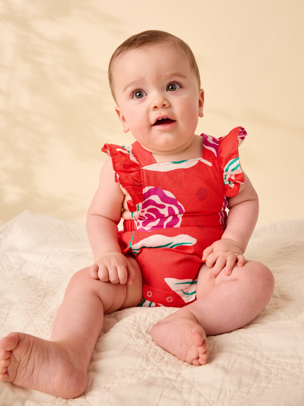 Ruffle Bubble Baby Romper Flamenco Carnation