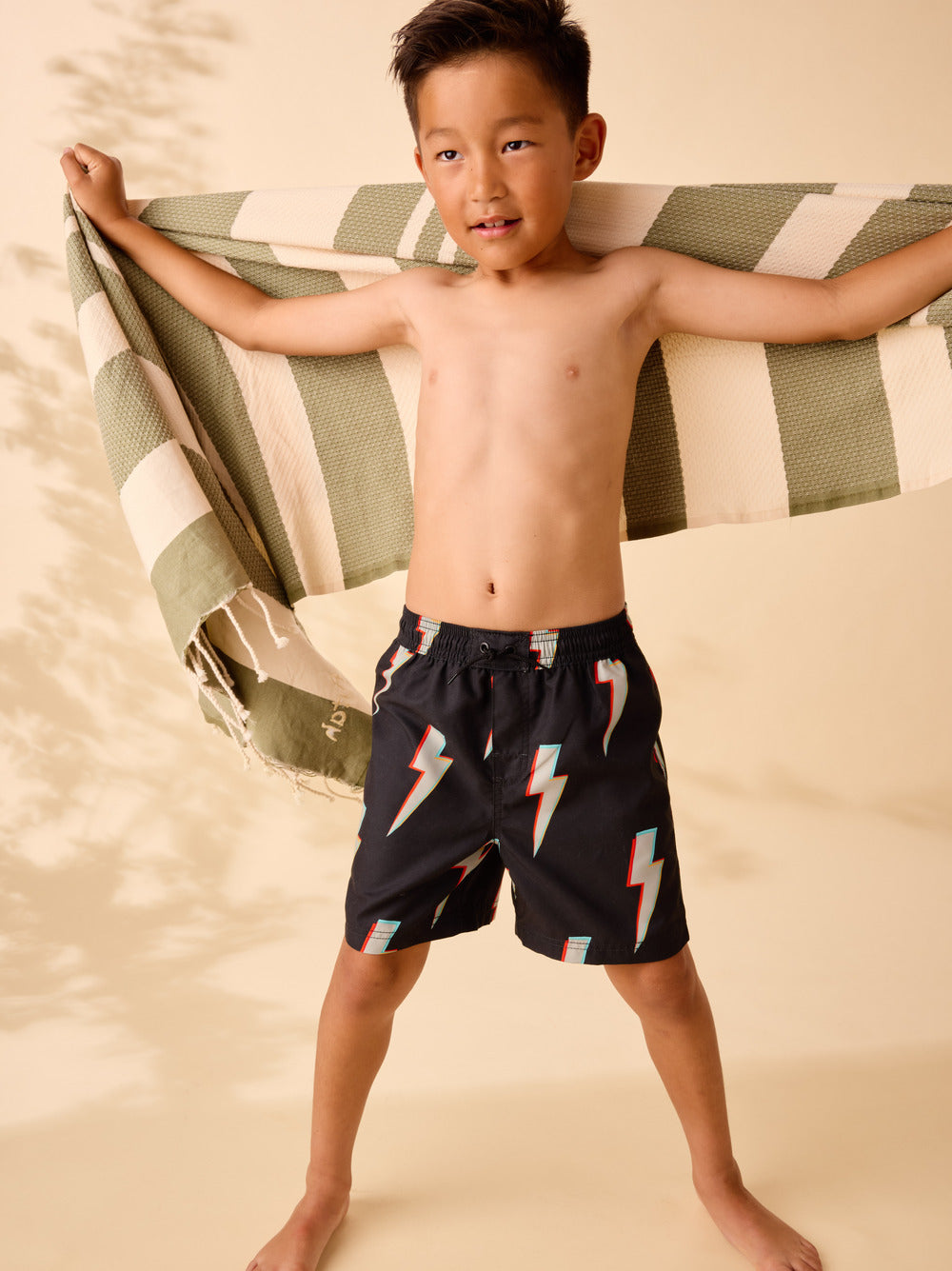 Mid Length Swim Trunks-Lightening Bolts