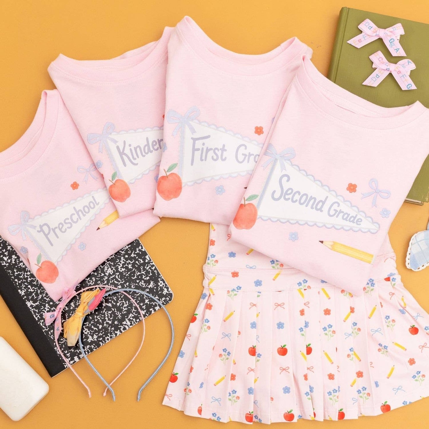 Kindergarten Bow Pennant Short Sleeve T-Shirt Back To School