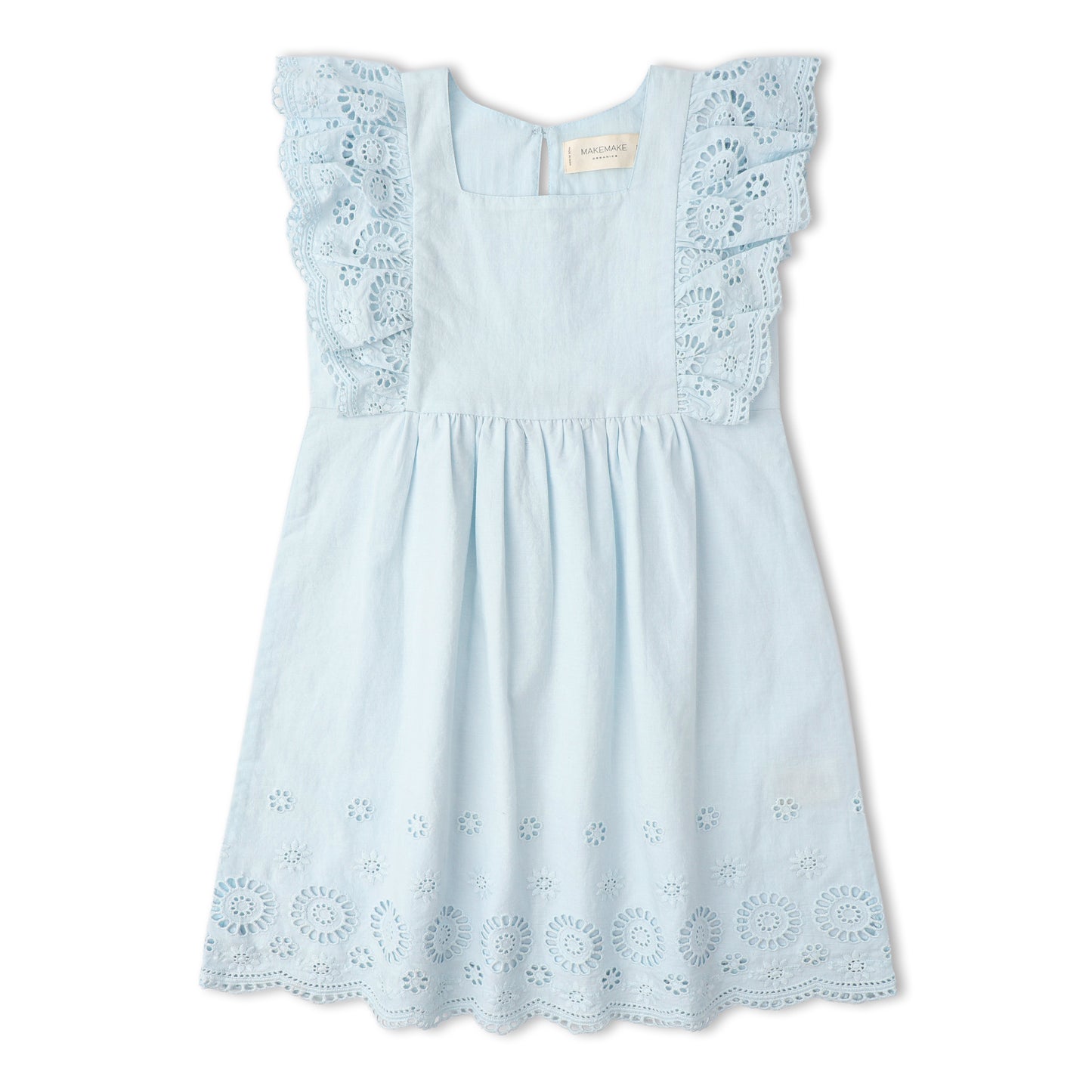 Organic Eyelet Flutter Dress - Light Blue Eyelet