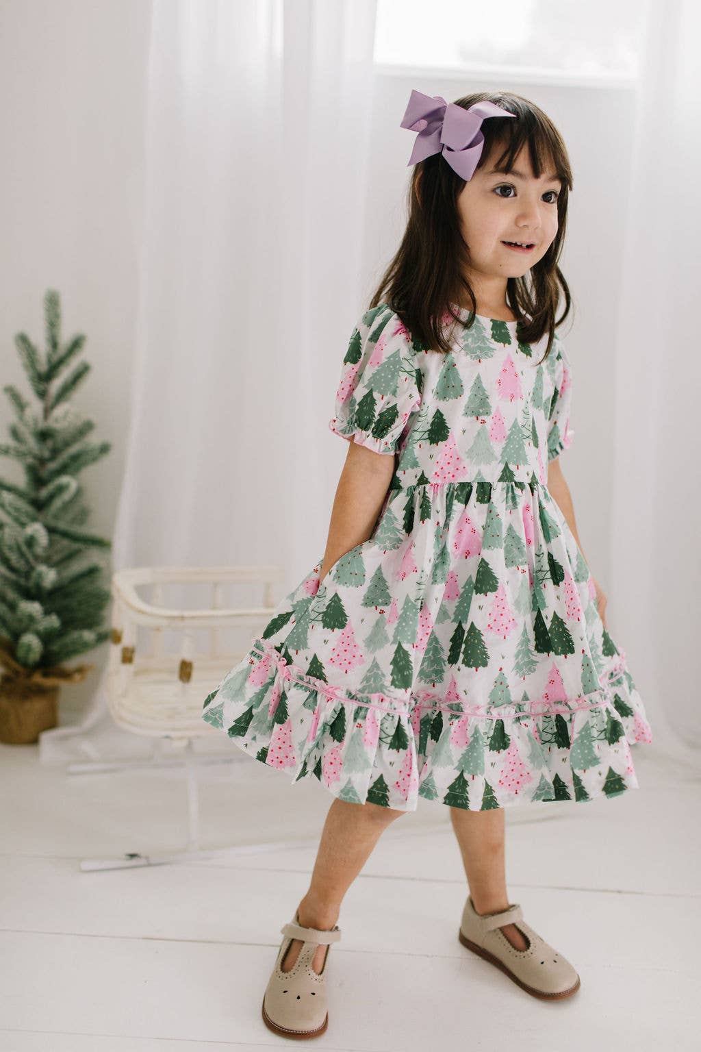 Aura Poplin Dress in Christmas Tree | Girls Dress