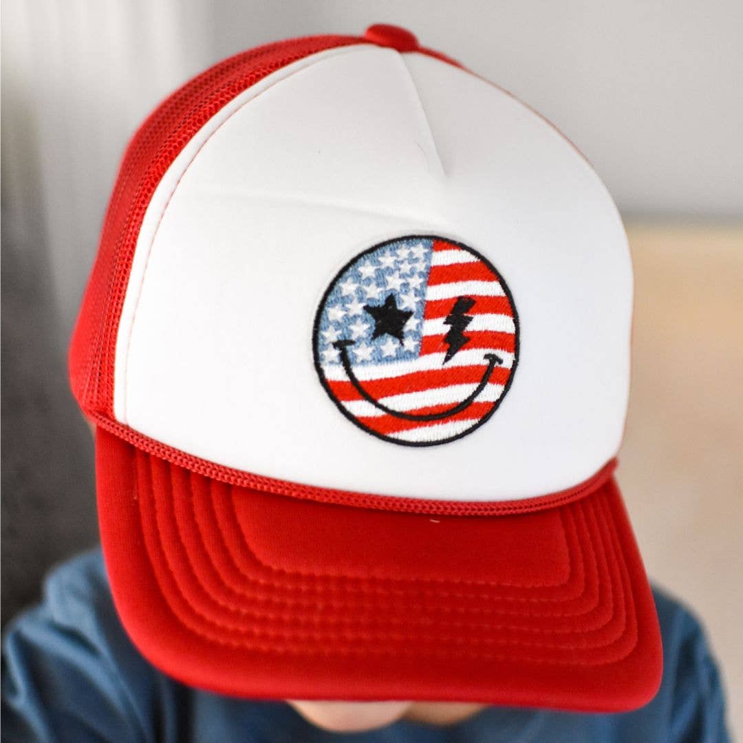Patriotic Smiley Patch Trucker Hat