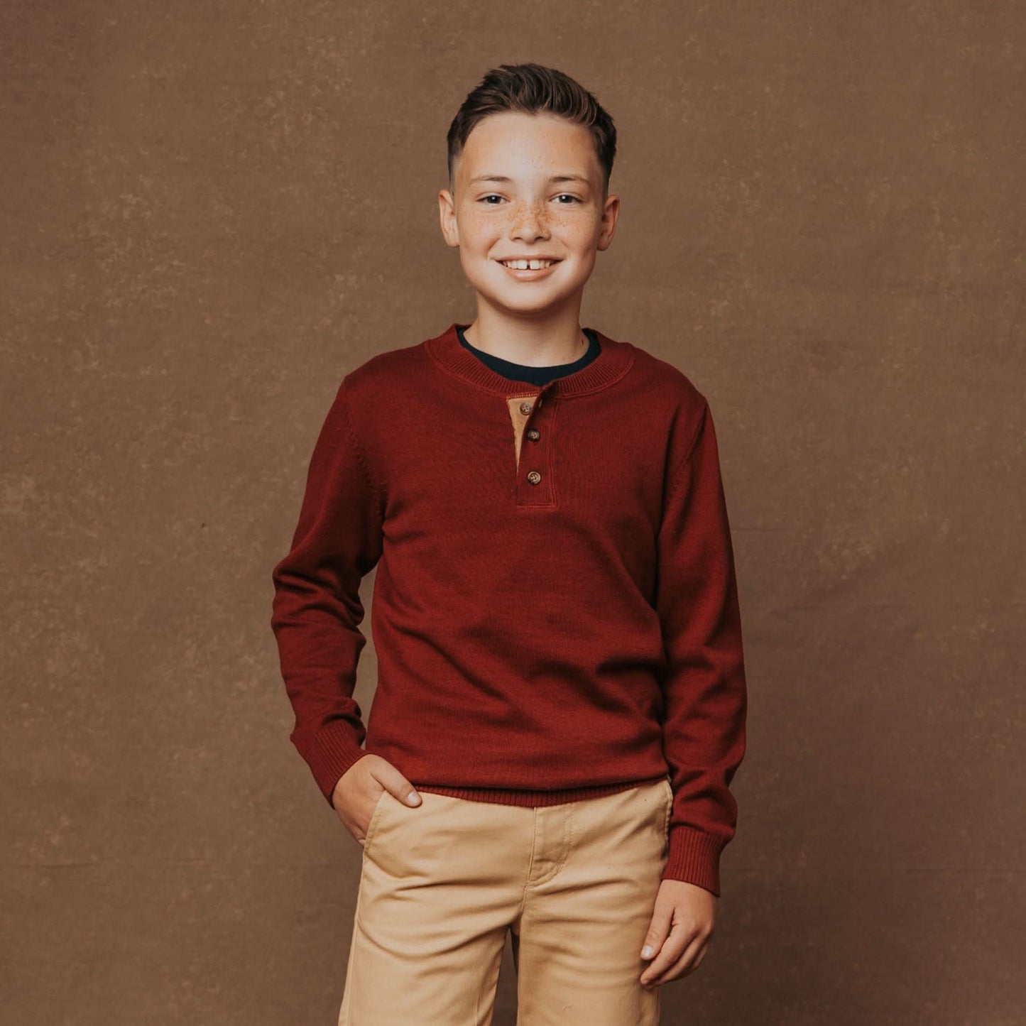 Organic Sweater Henley Elbow Patches