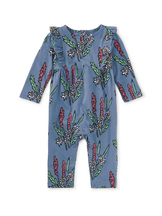 Ruffle Shoulder Baby Romper-Block Print