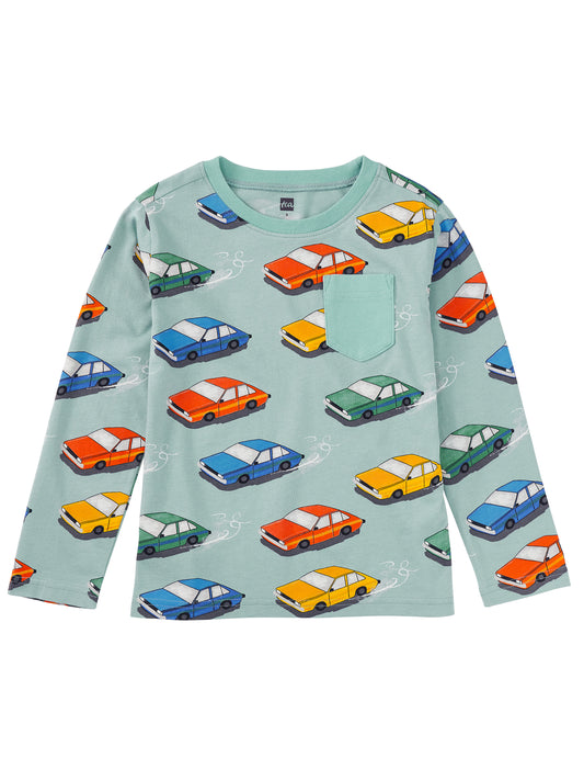 Long Sleeve Printed Pocket Vintage Cars