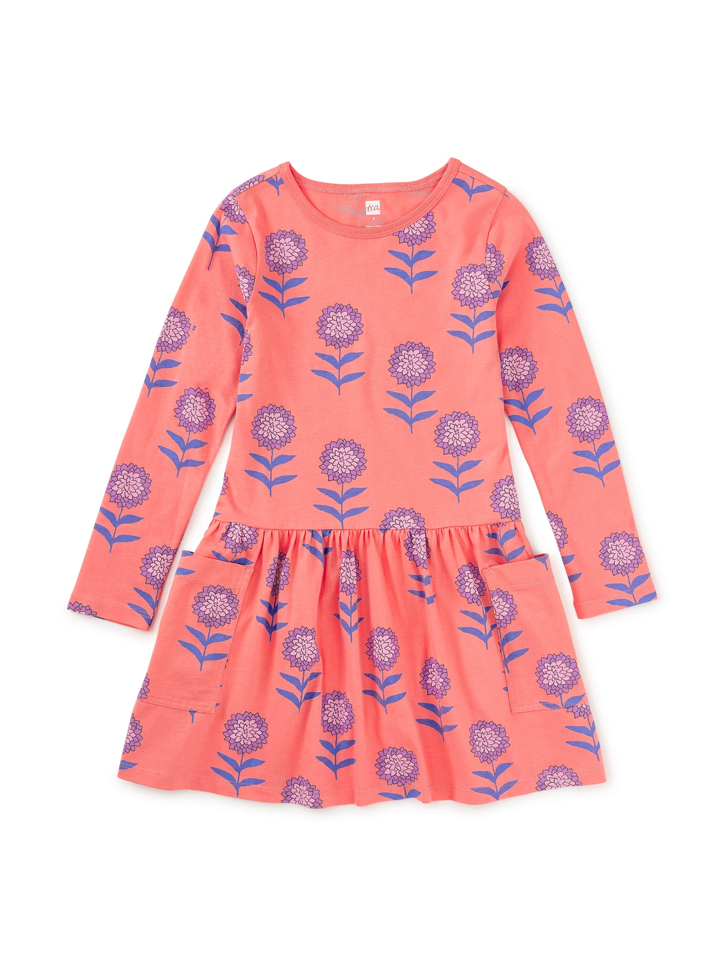 Long Sleeve Pocket Dress-Dahlias