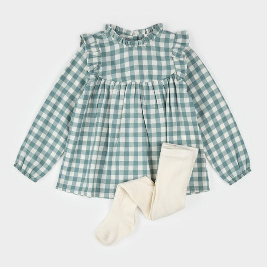 Teal Gingham Twirl Dress Set