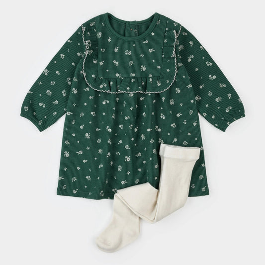 Snowpierce Print on Thermal Dress Set with Tights
