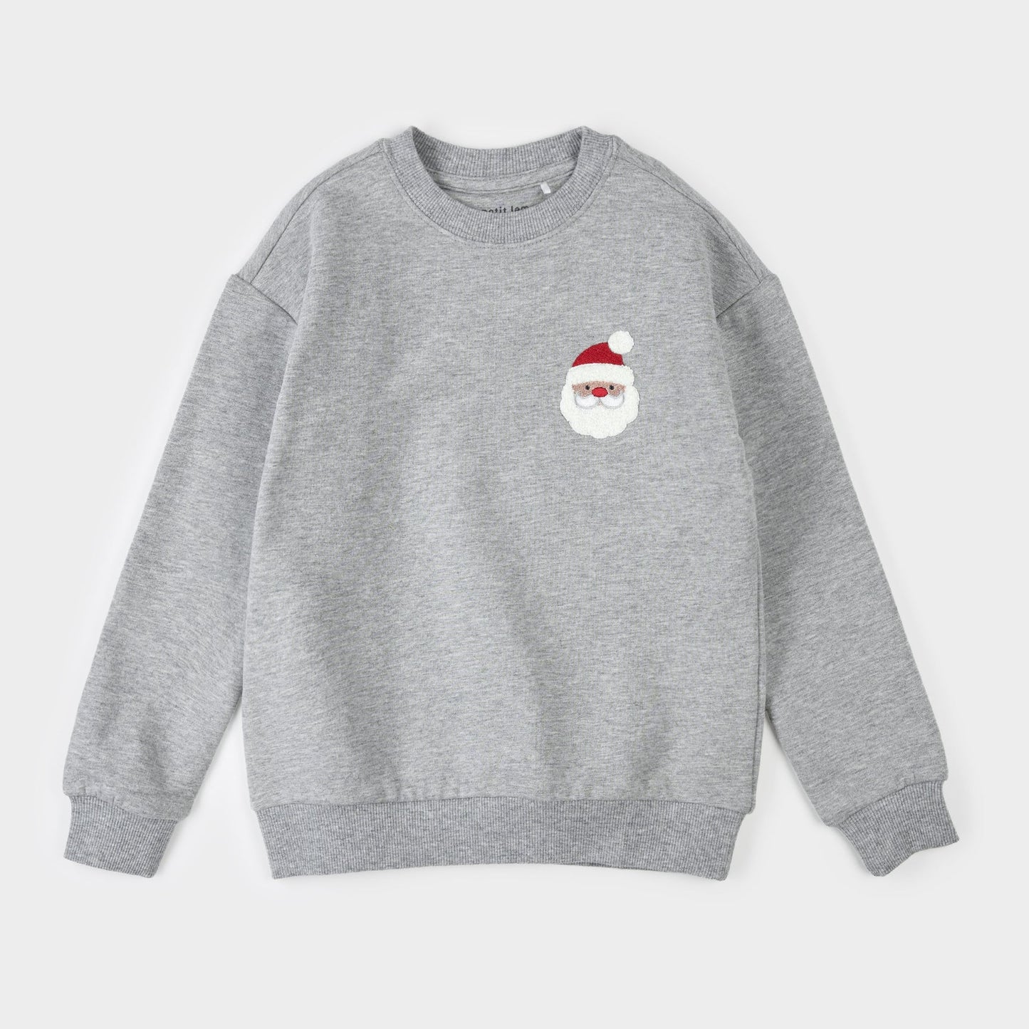 Santa Claus Embroidery on Heather Grey Fleece Sweatshirt