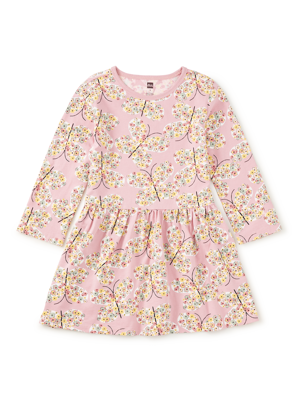 Long Sleeve Skirted Dress-Tea Rose Butterfly