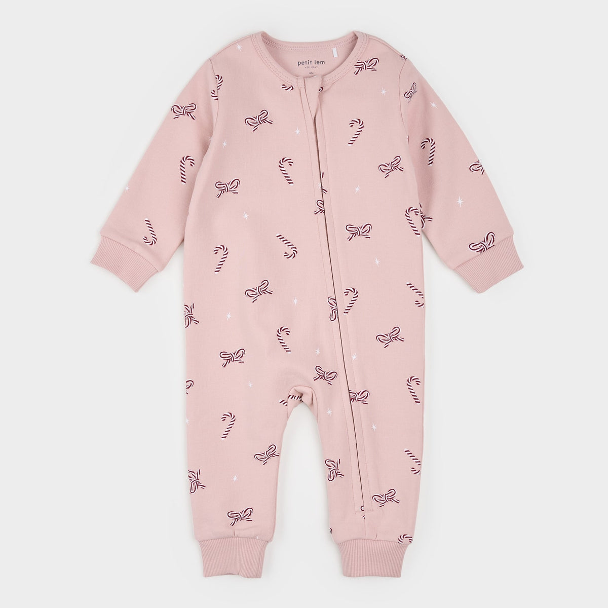 Candy Cane Dreams Print on Rose Fleece Playsuit