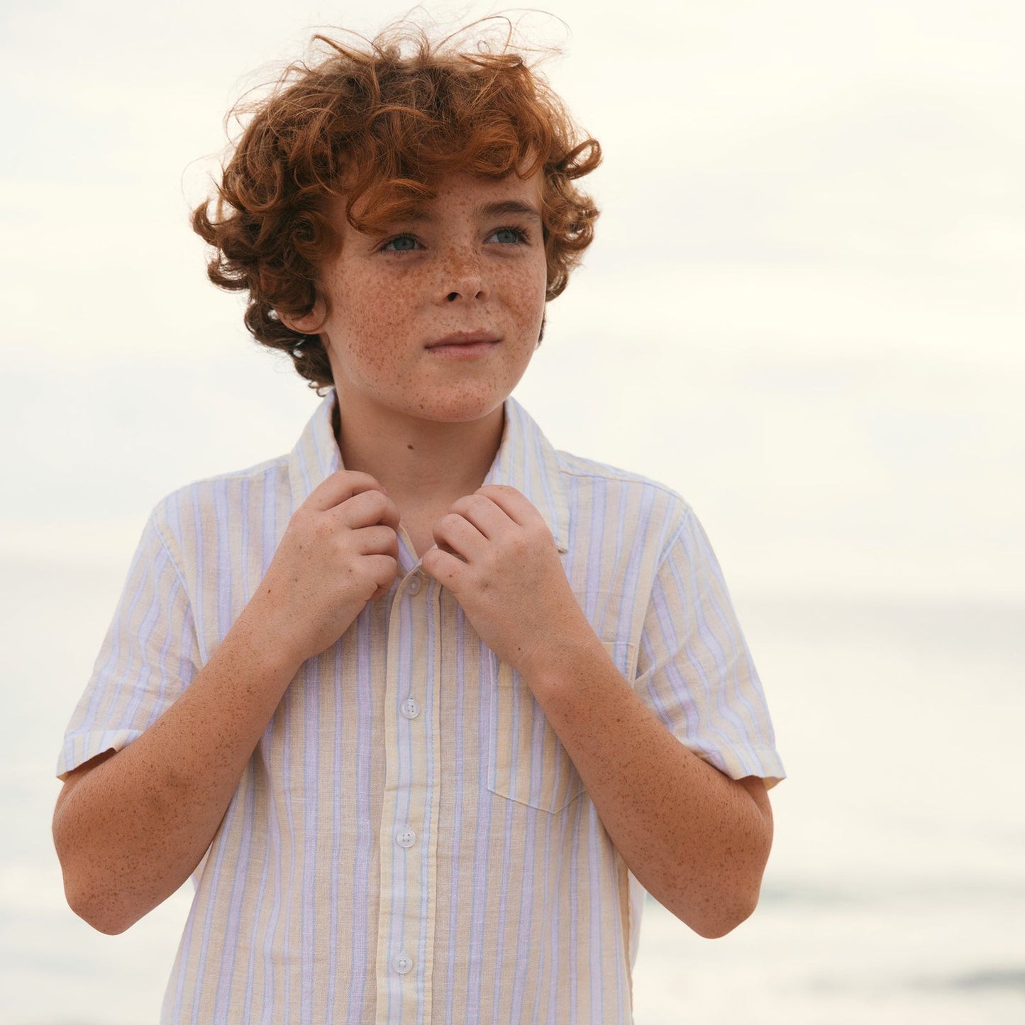 Linen Short Sleeve Shirt-Sunlit Stripe