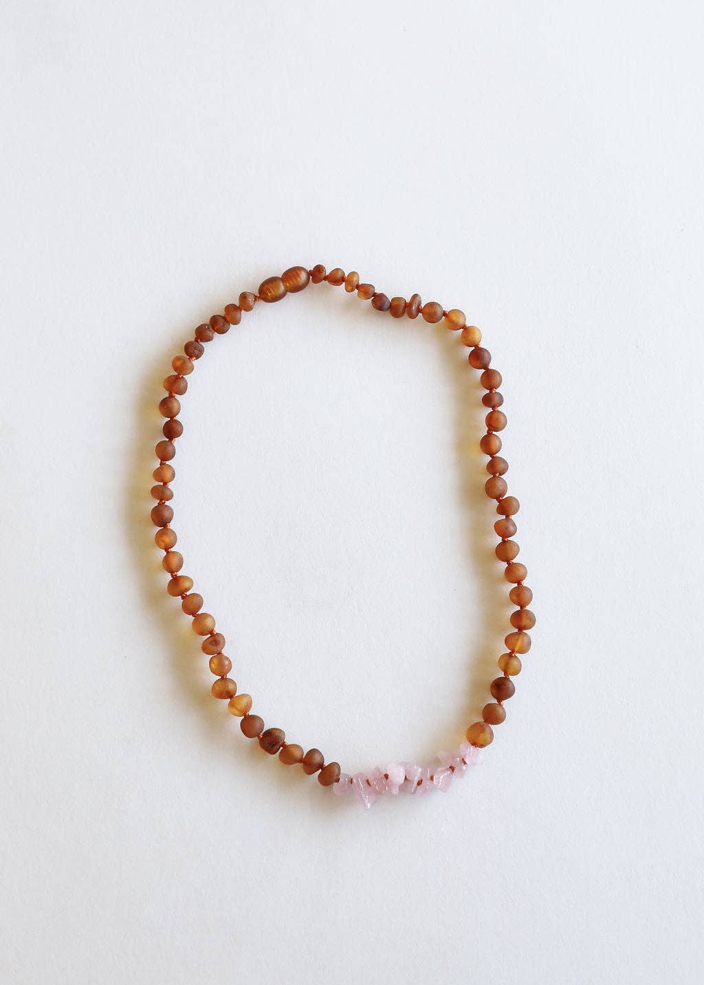 Raw Cognac Baltic Amber + Raw Rose Quartz || Beaded Necklace