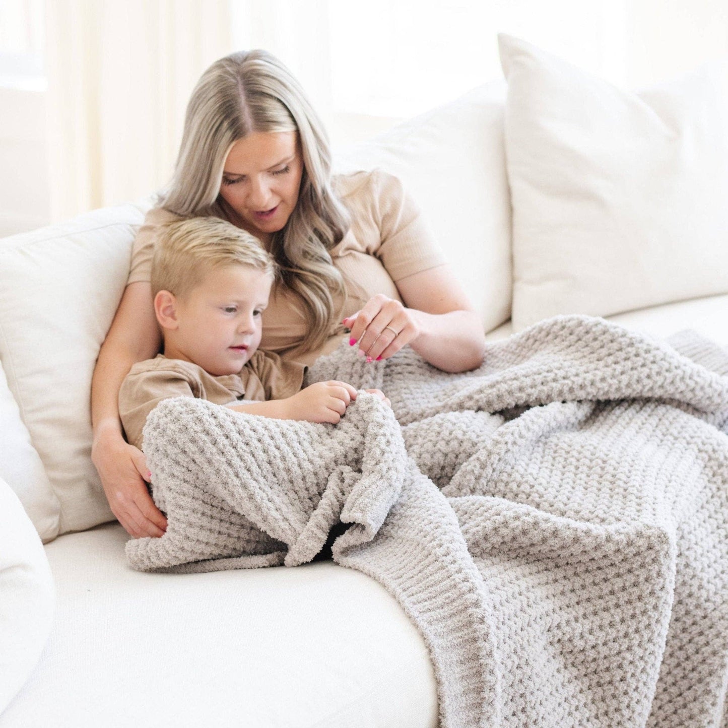 Waffle Knit Throw Blanket Moonbeam