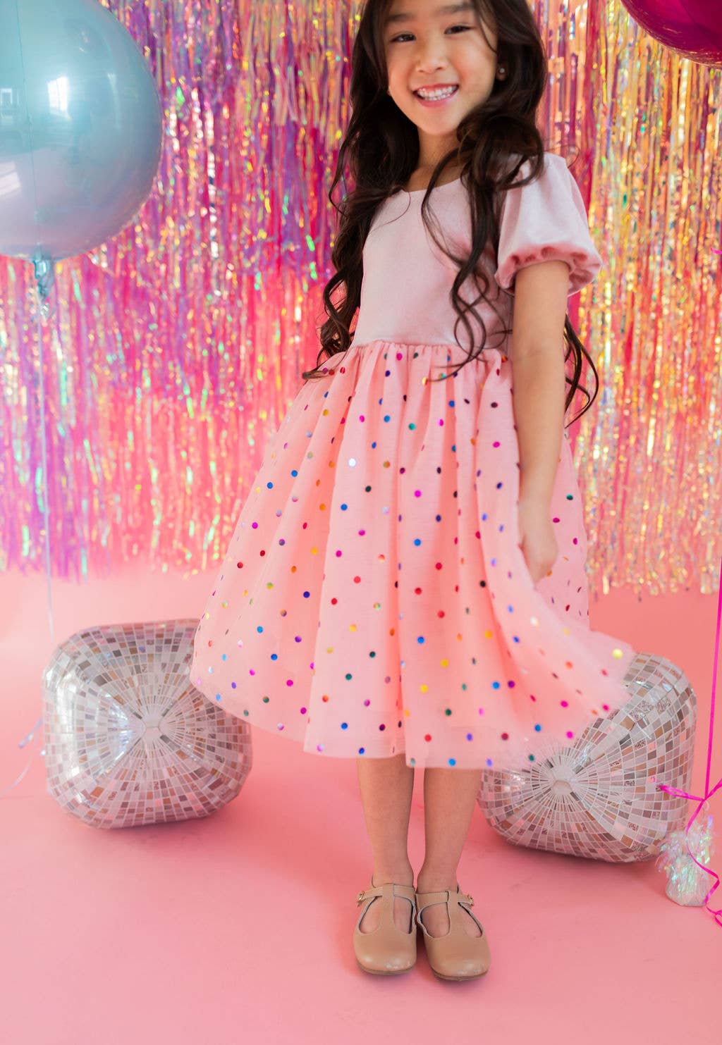 Diana in Soft Pink Confetti | Girls Luxury Dress