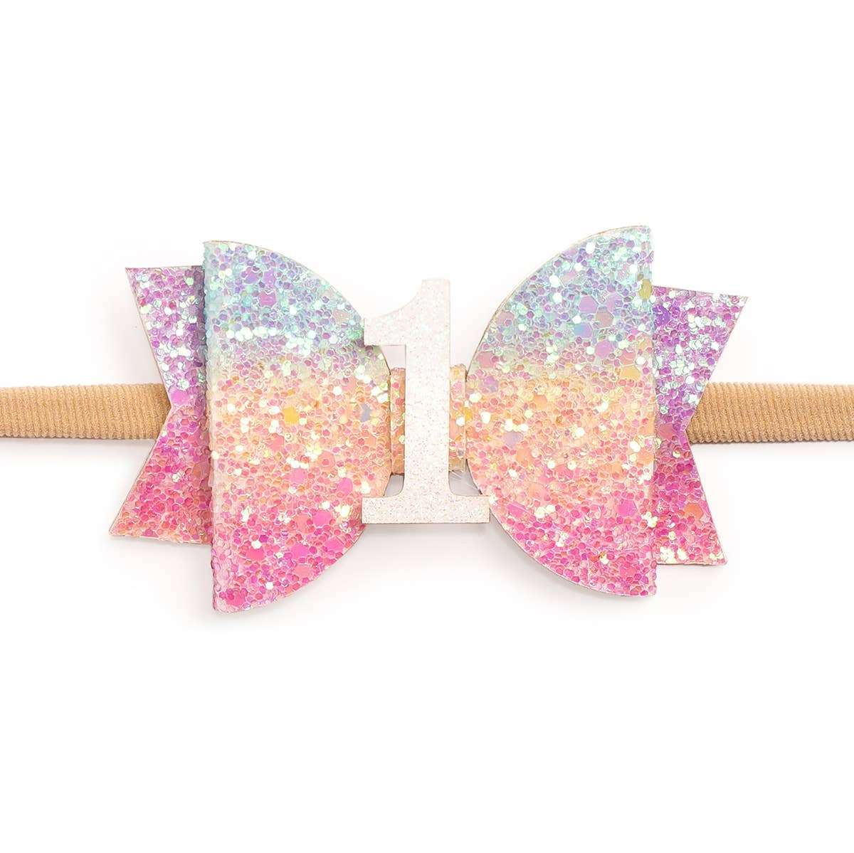 1st Birthday Pastel Rainbow Bow Baby Headband - Hair Bows