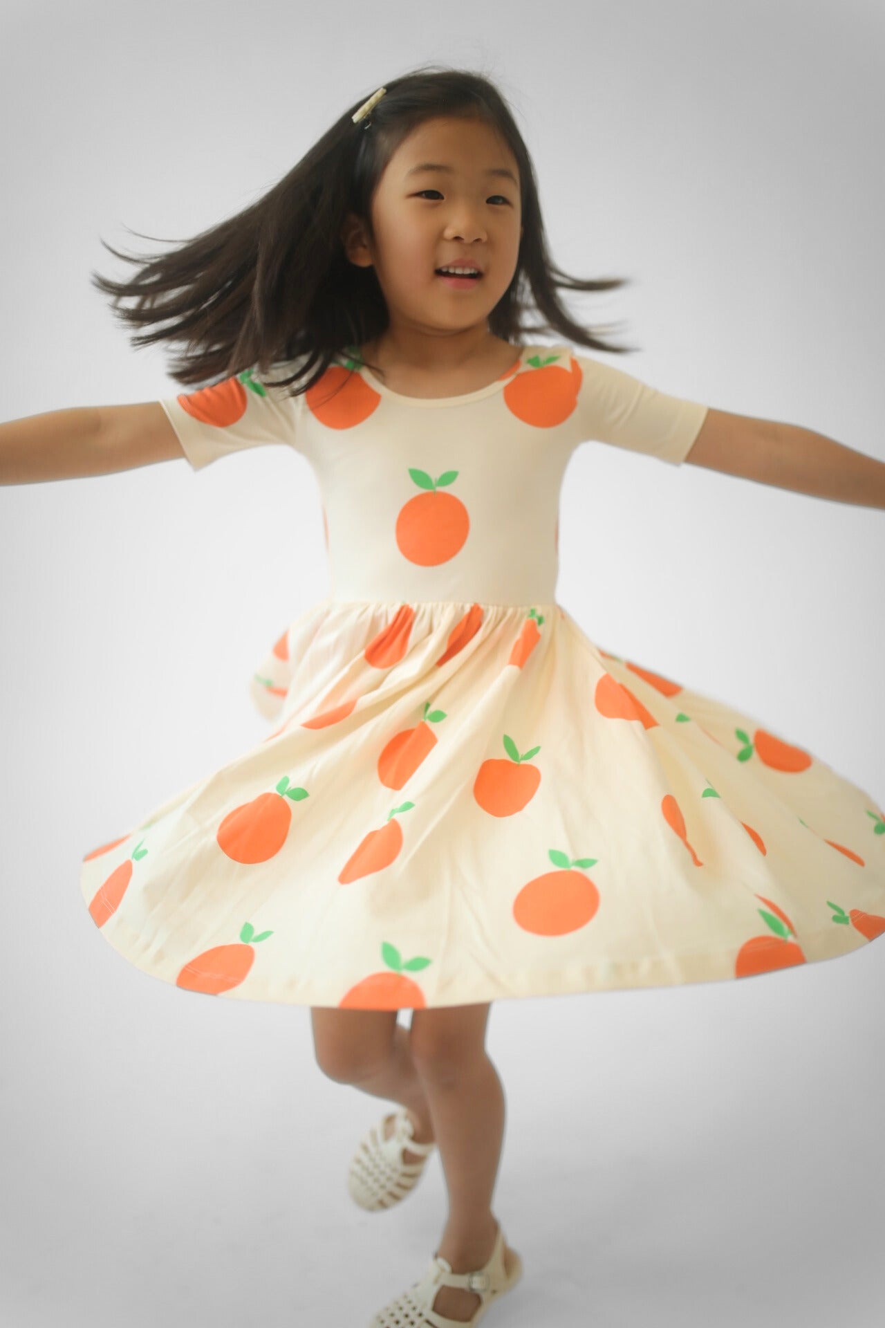 Short Sleeve Twirl Dress in Tangerines