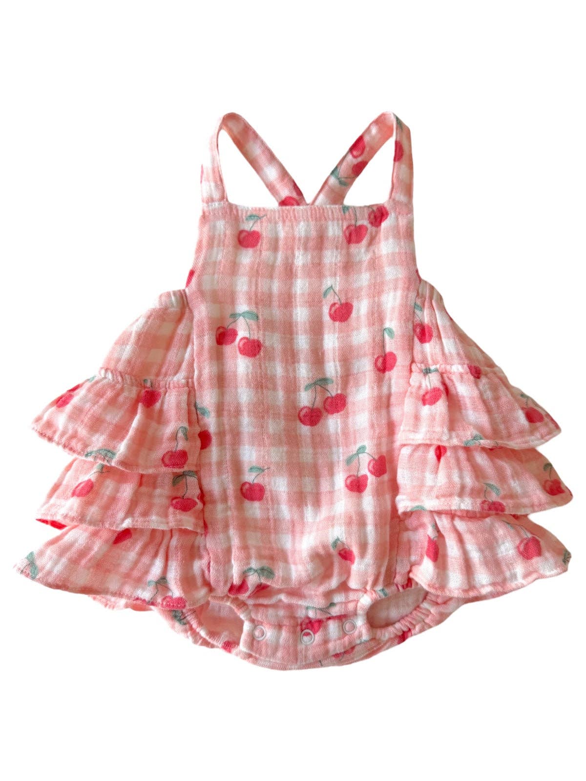 Gingham Cherries / Muslin Ruffle Sunsuit