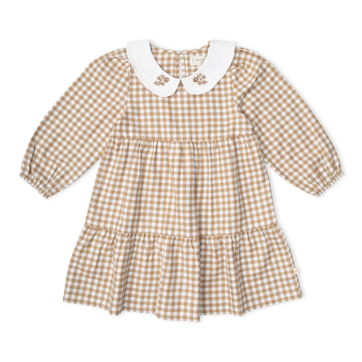 Organic Collar Tiered Dress - Oat Gingham