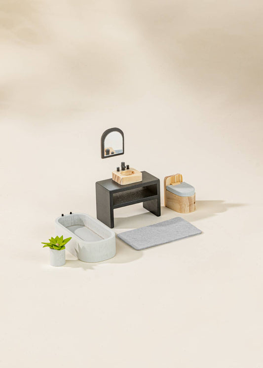 Wooden Doll House Bathroom Furniture & Accessories (6 pcs)
