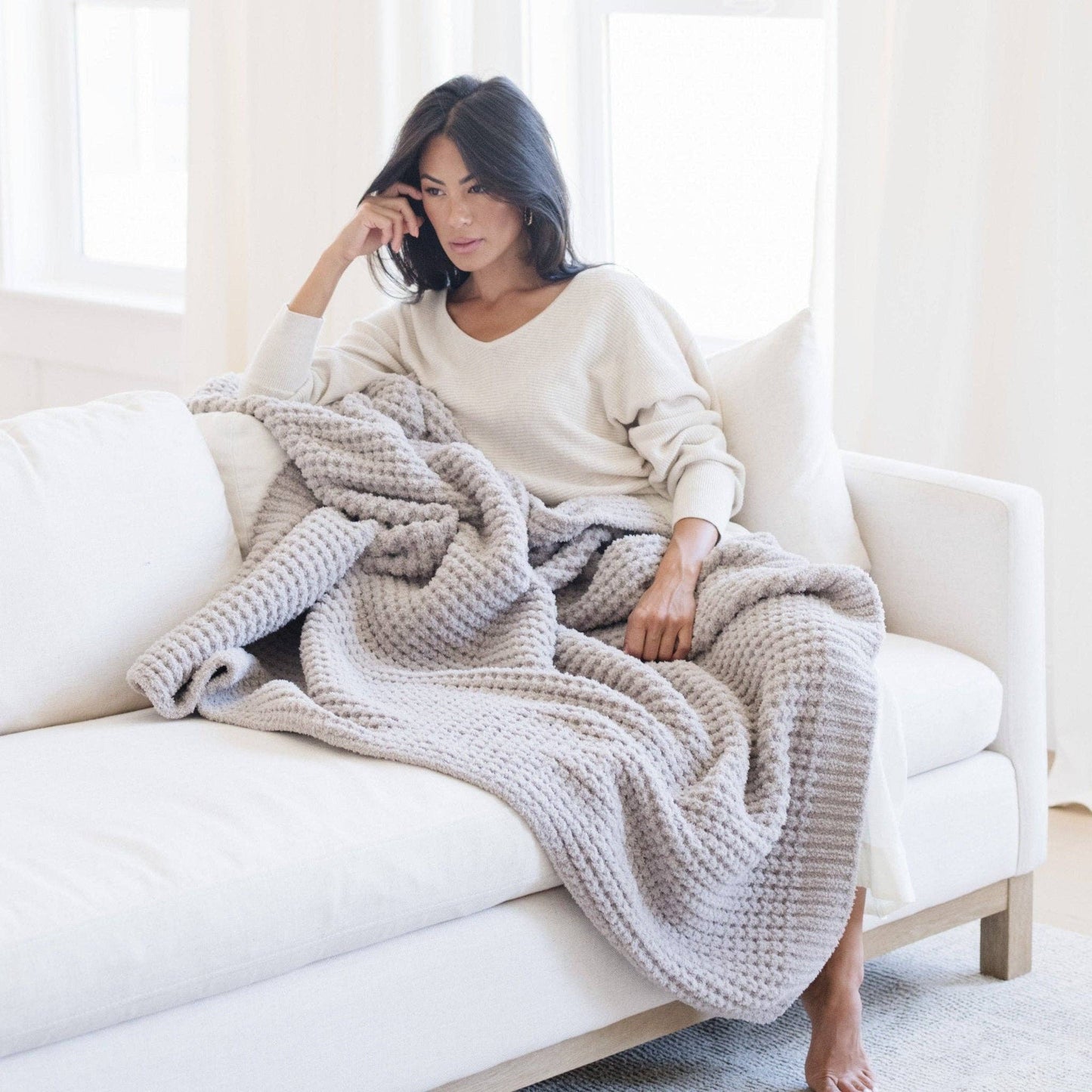Waffle Knit Throw Blanket Moonbeam