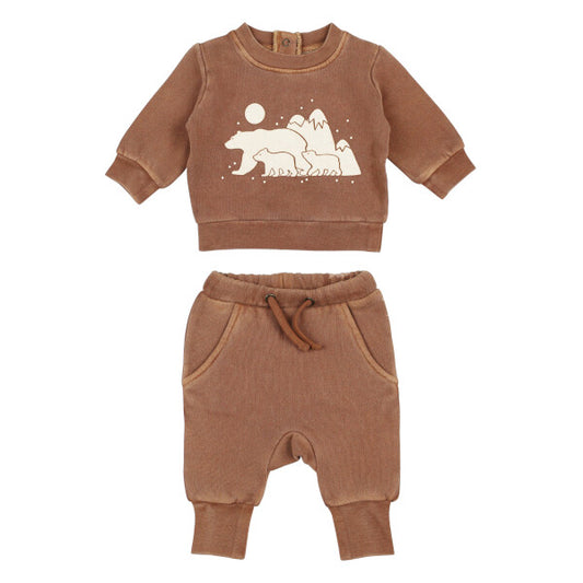 Organic Cozy Sweatshirt & Jogger Set Latte Bear