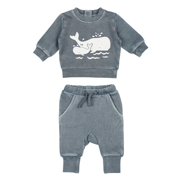 Organic Cozy Sweatshirt & Jogger Set Moonstone Whale