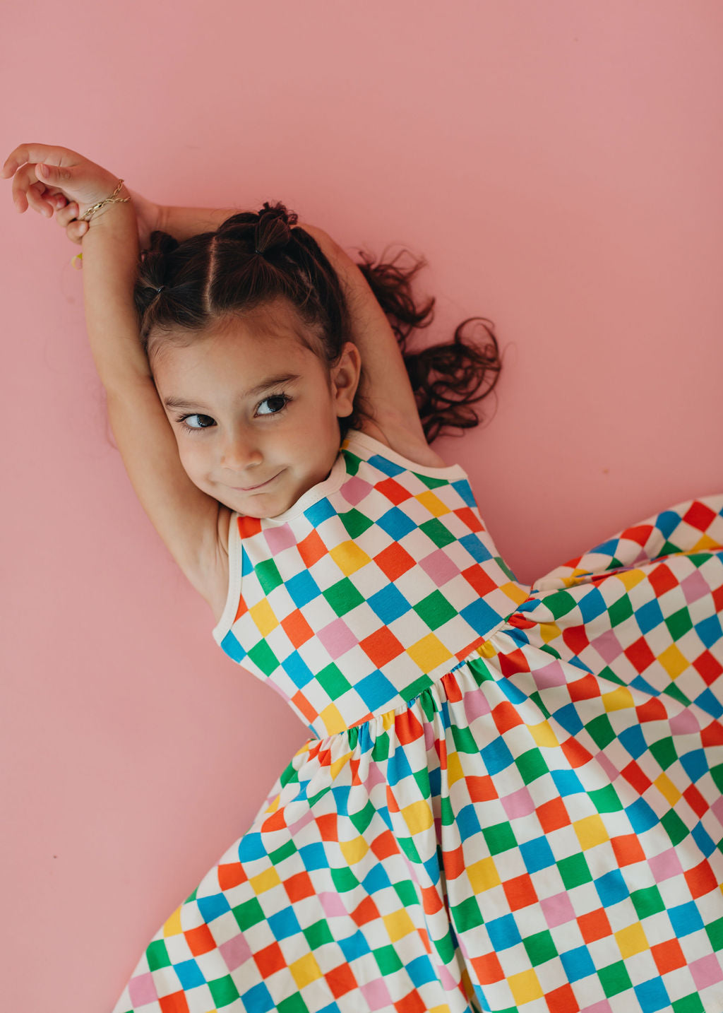 Sleeveless Twirl Dress in Party Checkers
