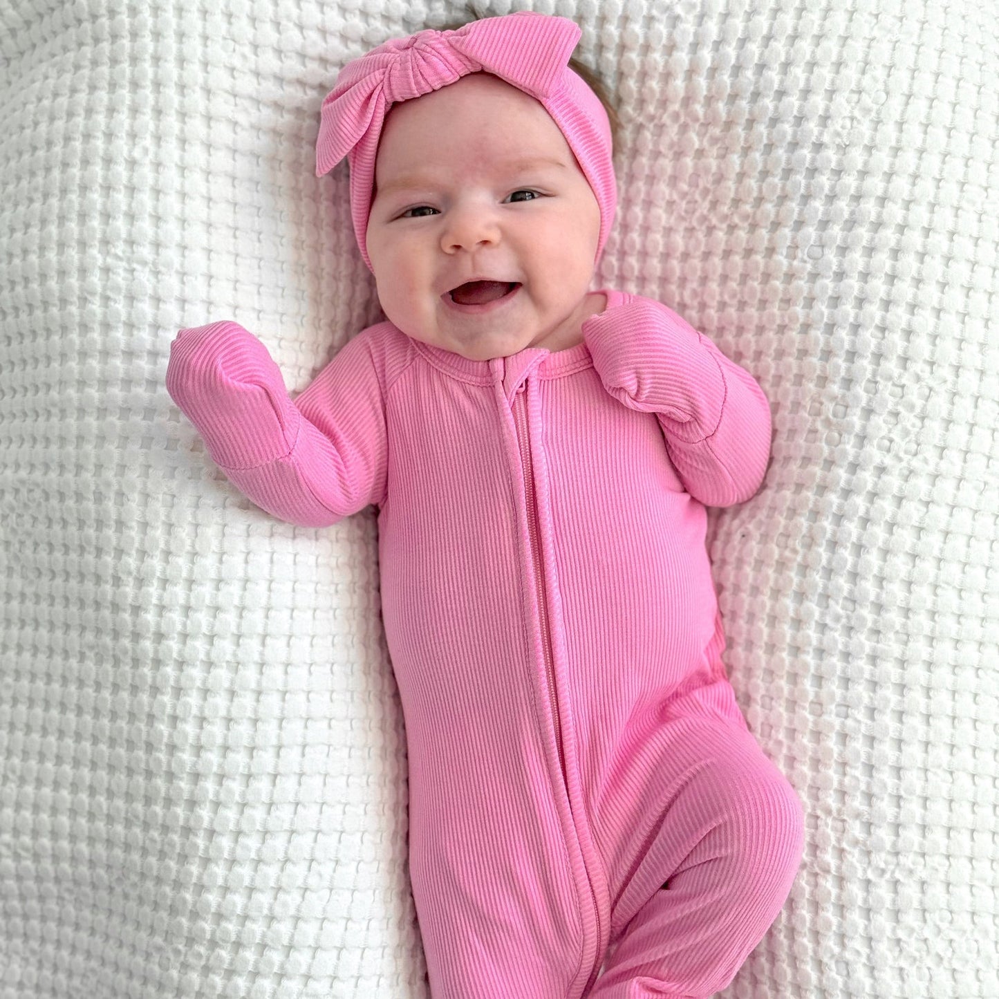 Bubblegum Pink Small Ribbed Zip Romper