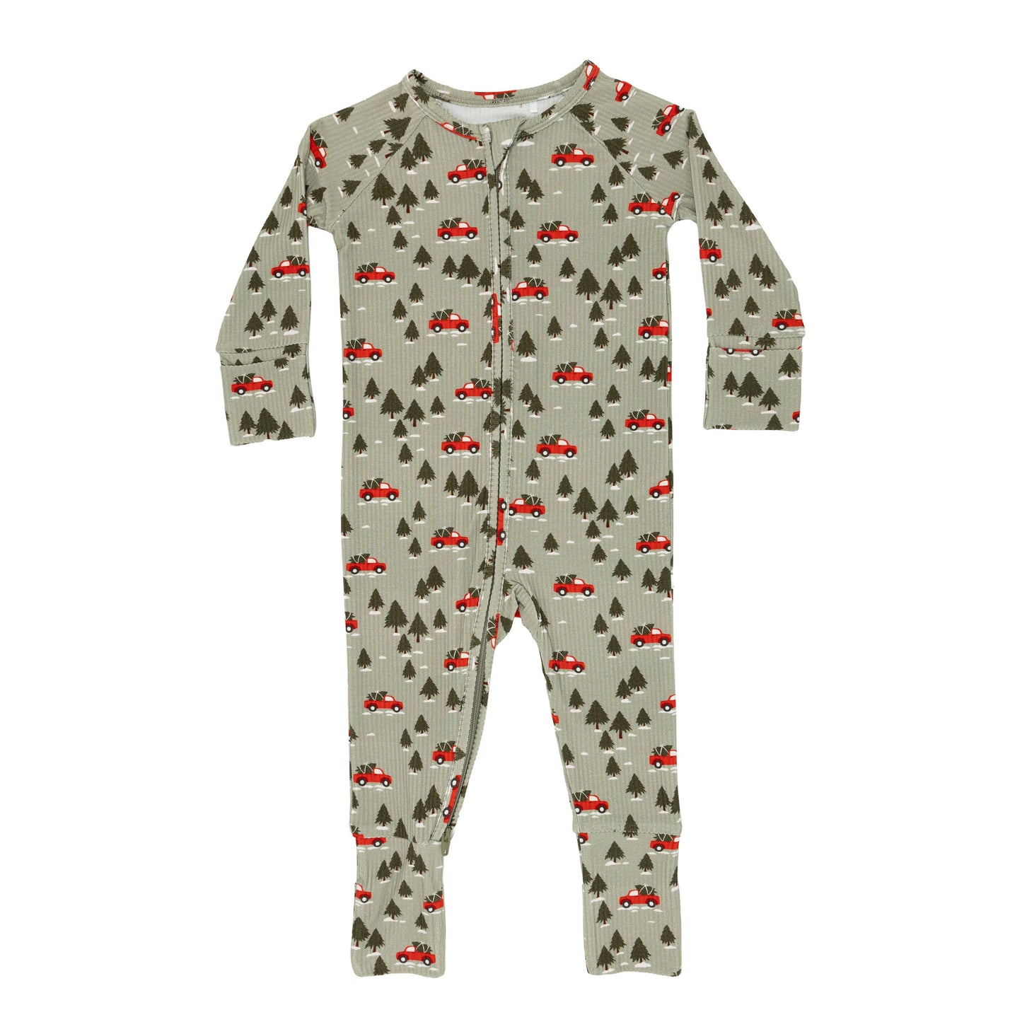 Red Christmas Trucks Small Ribbed Zip Romper