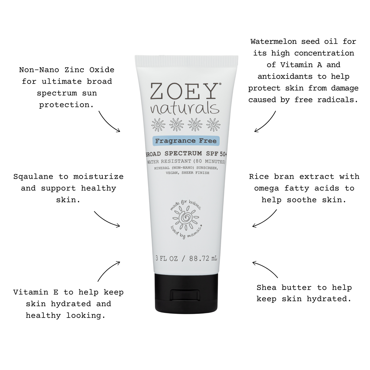 Zoey Naturals SPF 50+ Tube Fragrance Free 3 fl oz