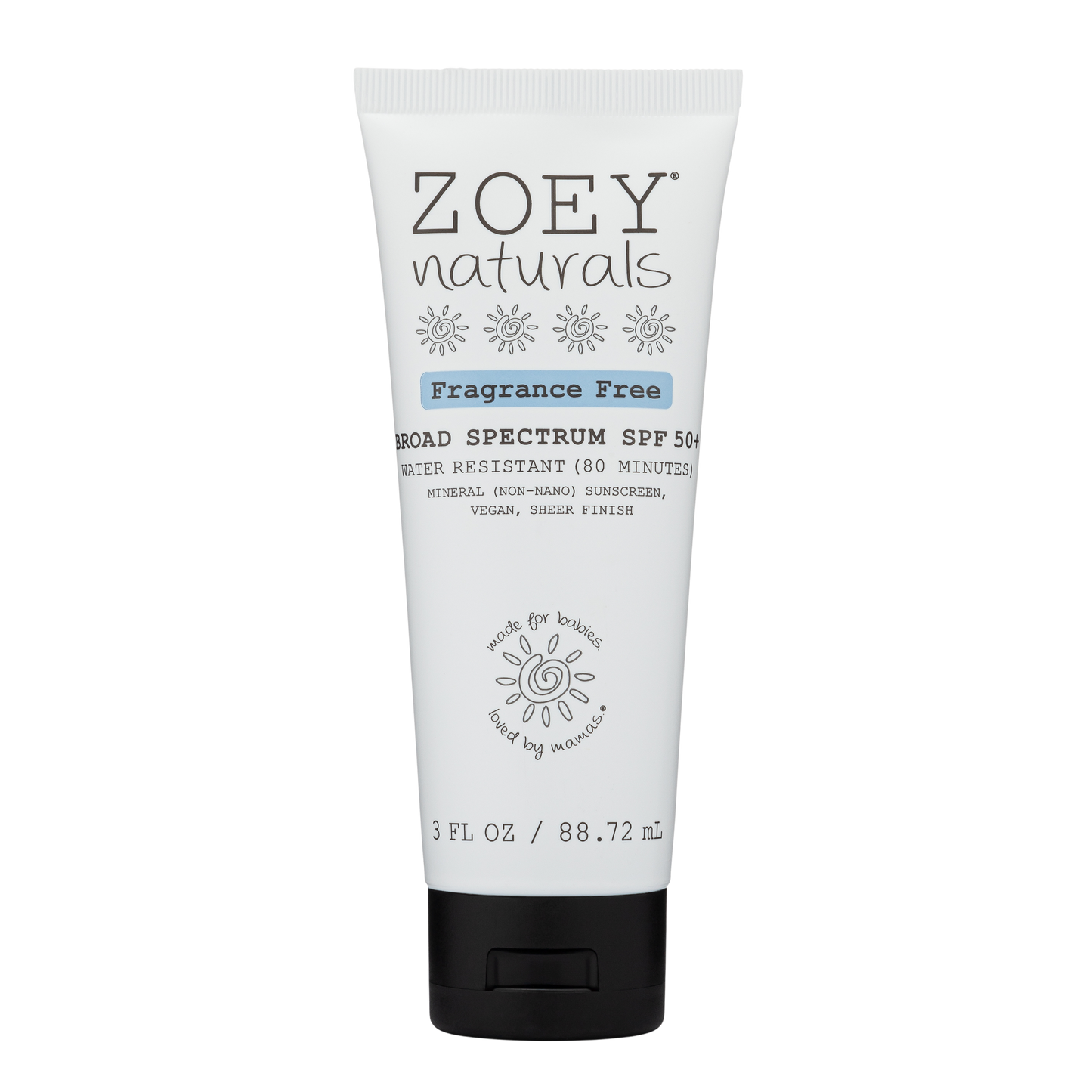 Zoey Naturals SPF 50+ Tube Fragrance Free 3 fl oz