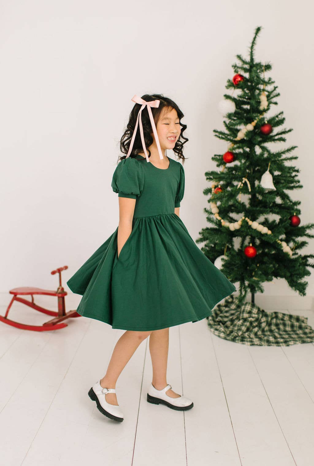 Puff Dress in Evergreen | Girls Twirl Dress