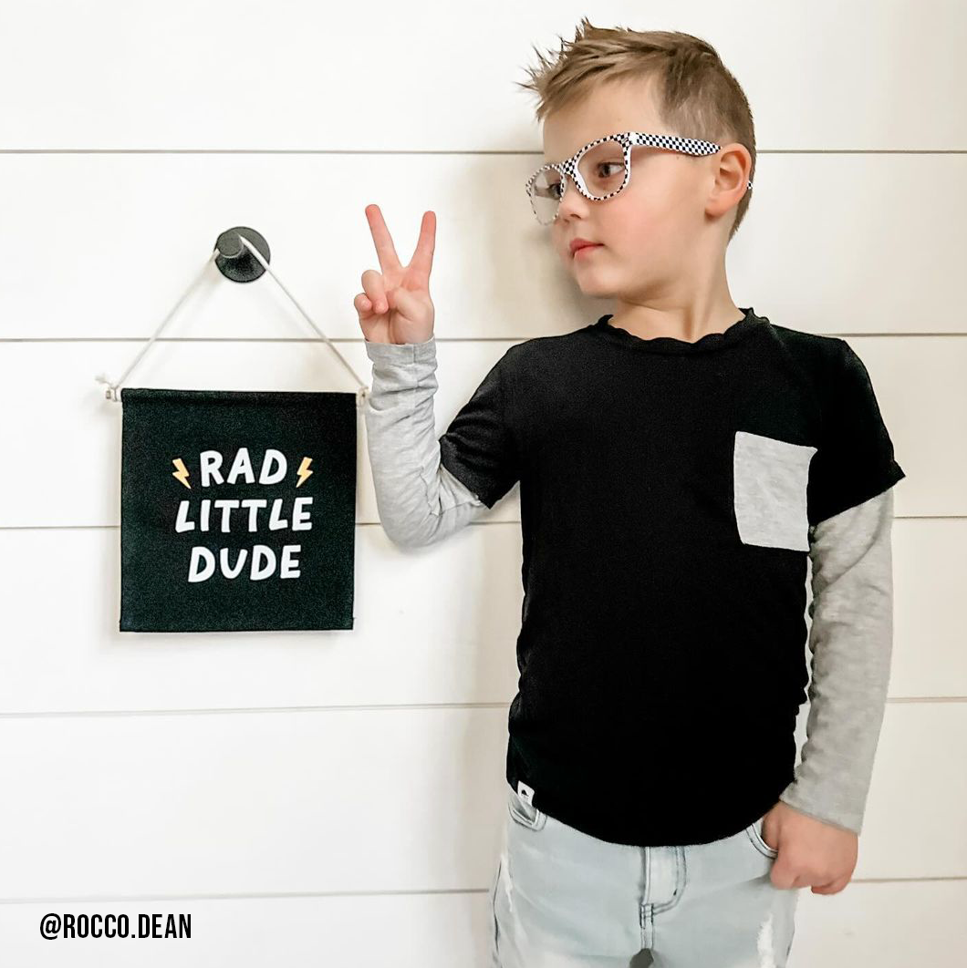 Rad Little Dude (Black) Canvas Hang Sign - Boys Canvas Banne