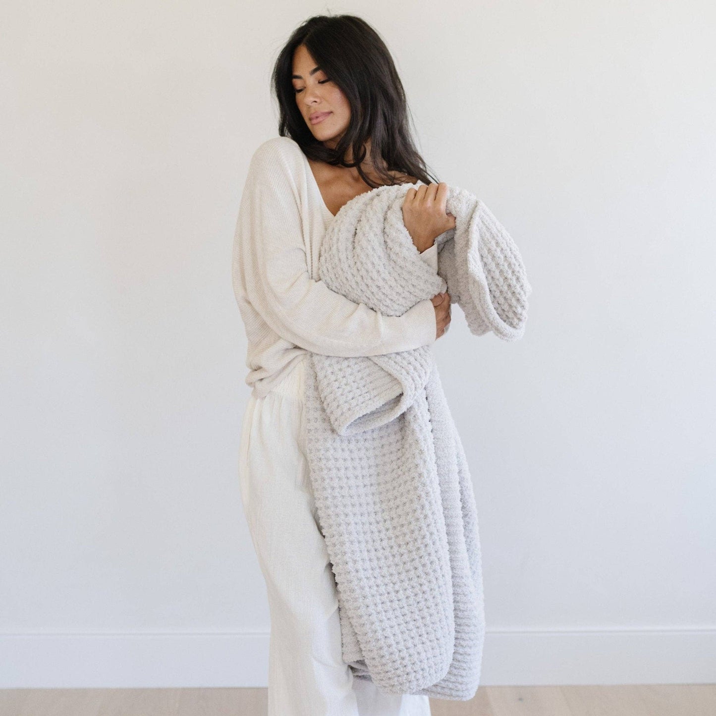 Waffle Knit Throw Blanket Moonbeam