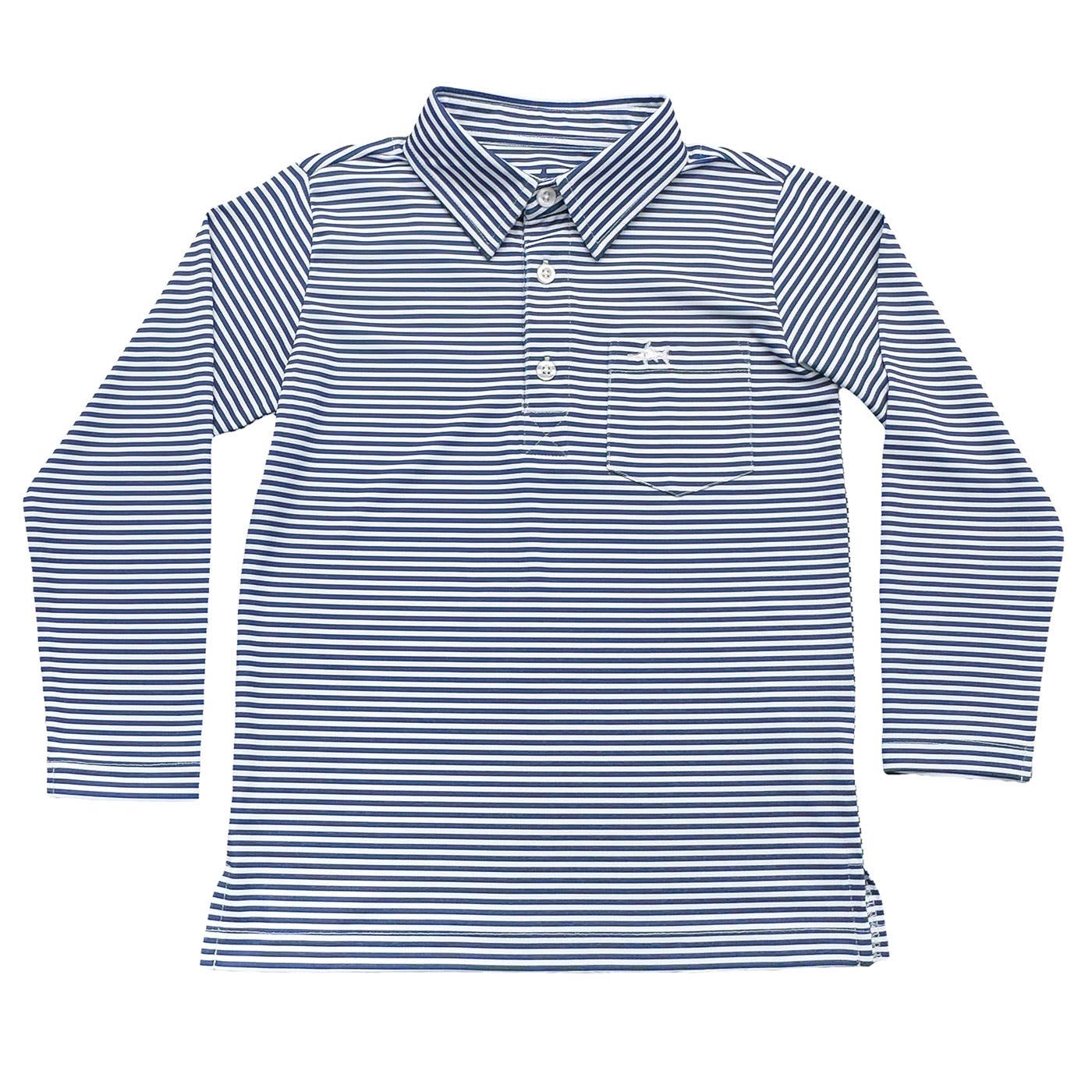 Boys Inshore Performance Polo LS - Navy Stripe