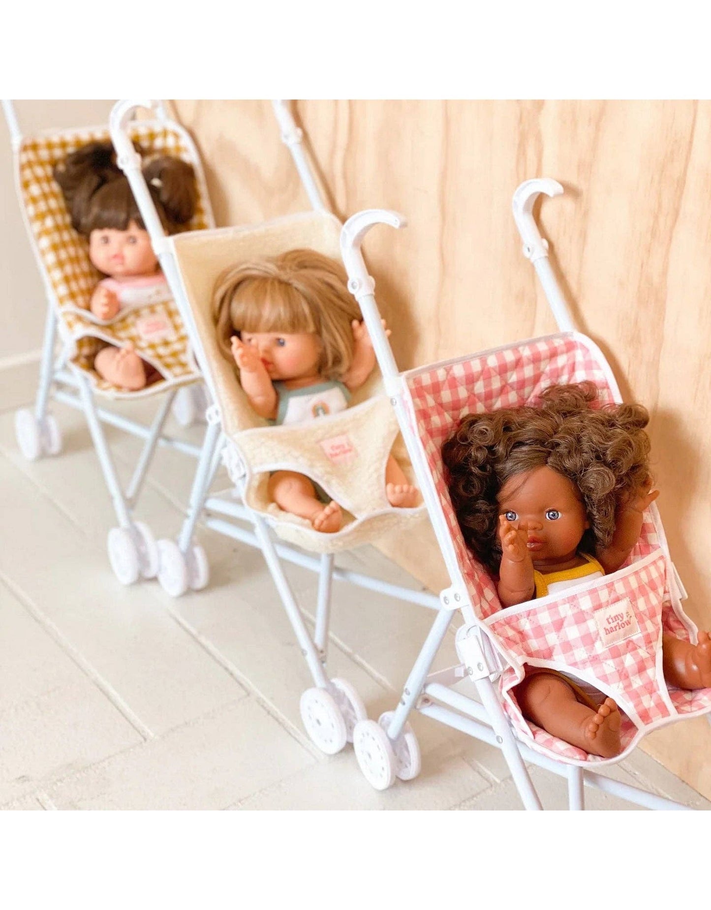 Stroller for doll - Pink Gingham - Tiny Harlow