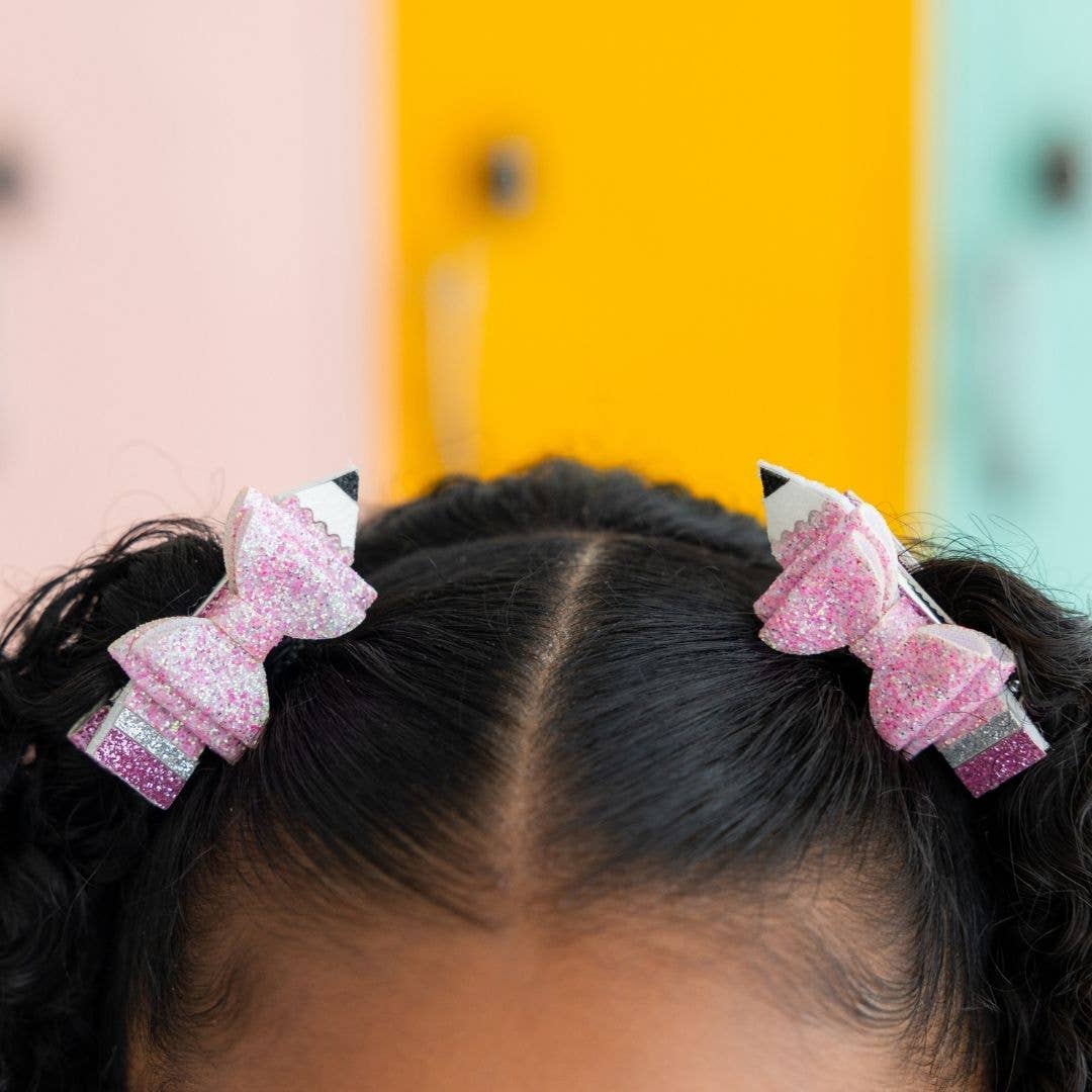Pink Pencil Bow Clip Set - Hair Bows - Back To School