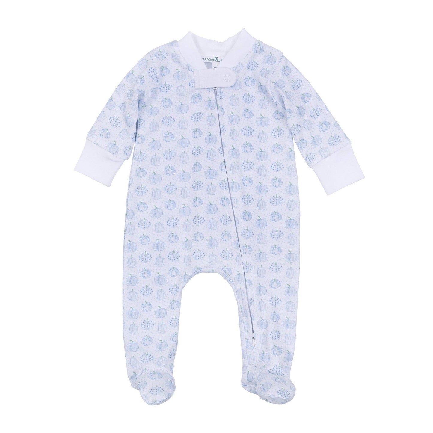 Precious Pumpkins Print Zip Footie Blue