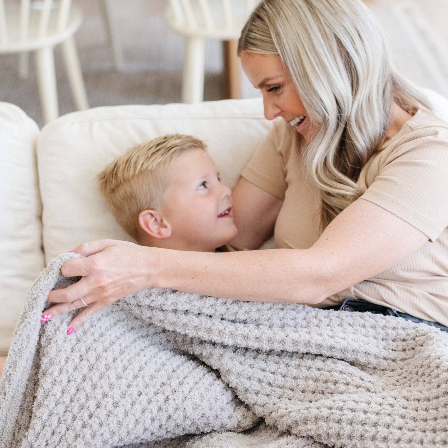 Waffle Knit Throw Blanket Moonbeam