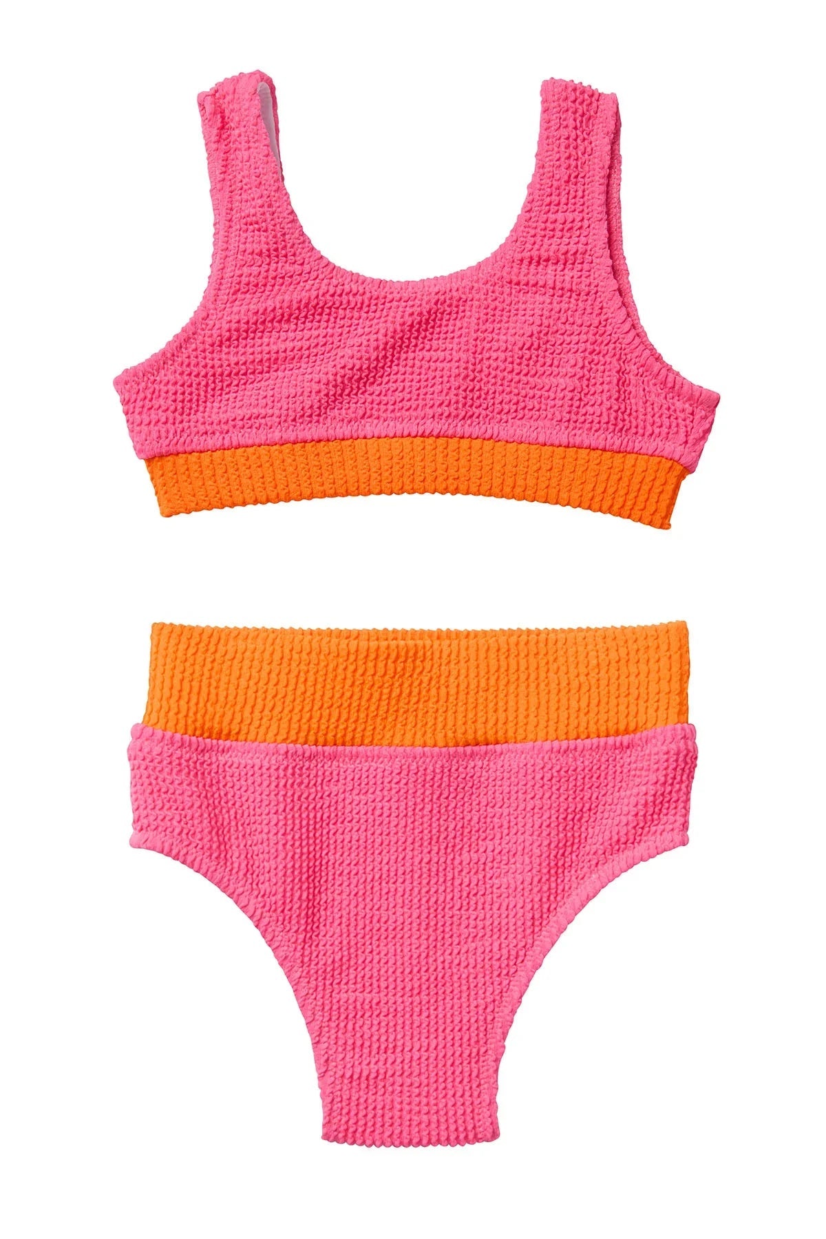 Crinkle Color Block Swimsuit Neon