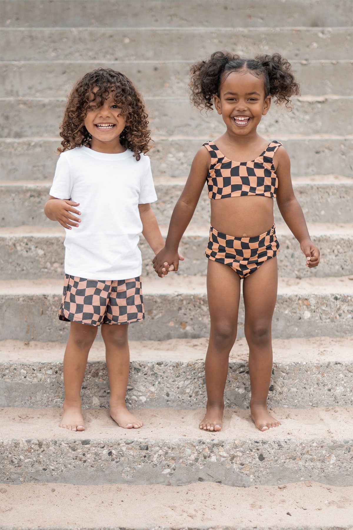 Wavy Checks Two Piece Swimsuit Cocoa
