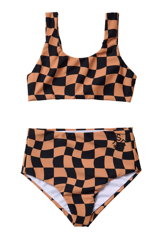 Wavy Checks Two Piece Swimsuit Cocoa
