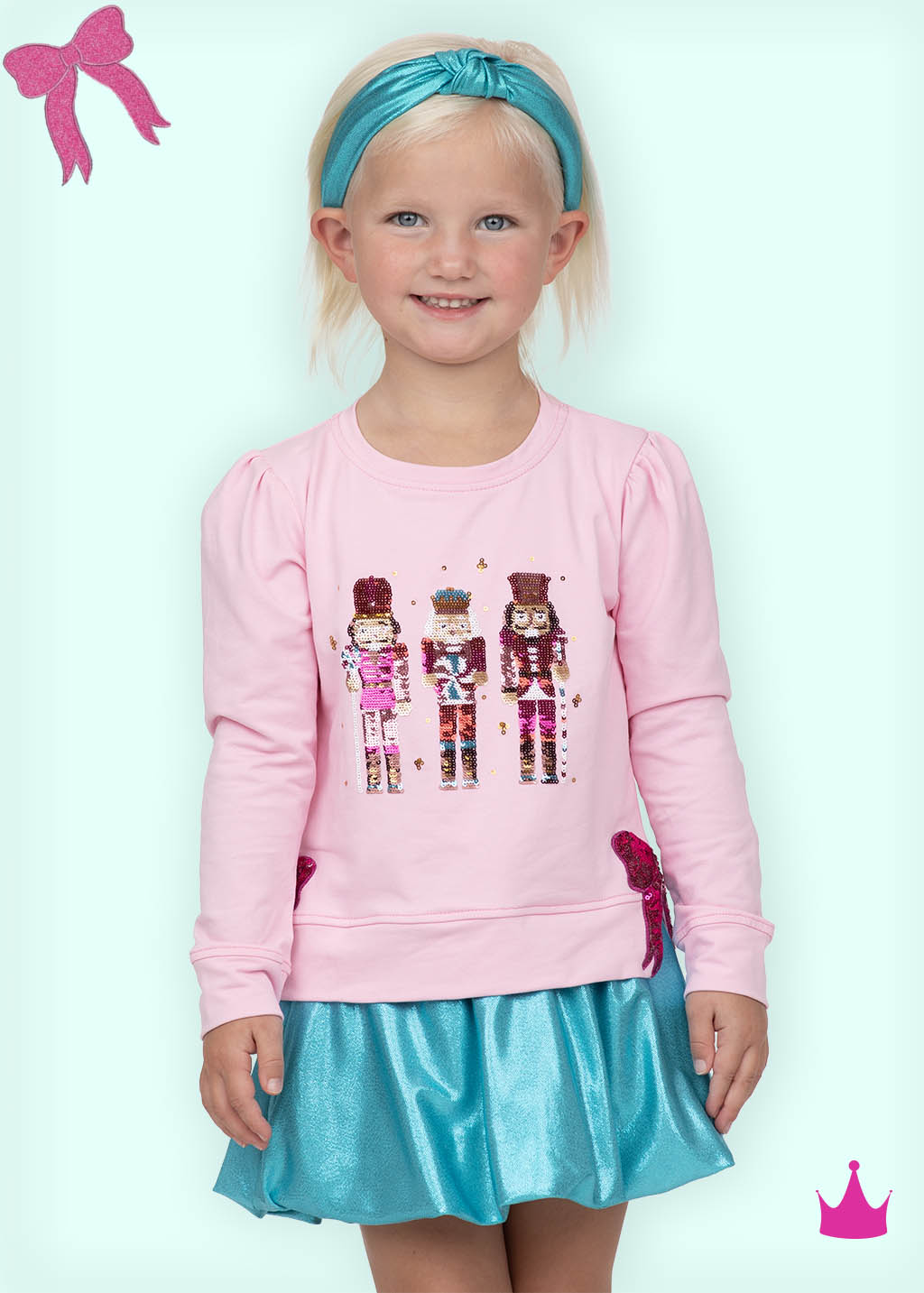 Sequin Nutcracker Hot Pink Bow Pink Holly
