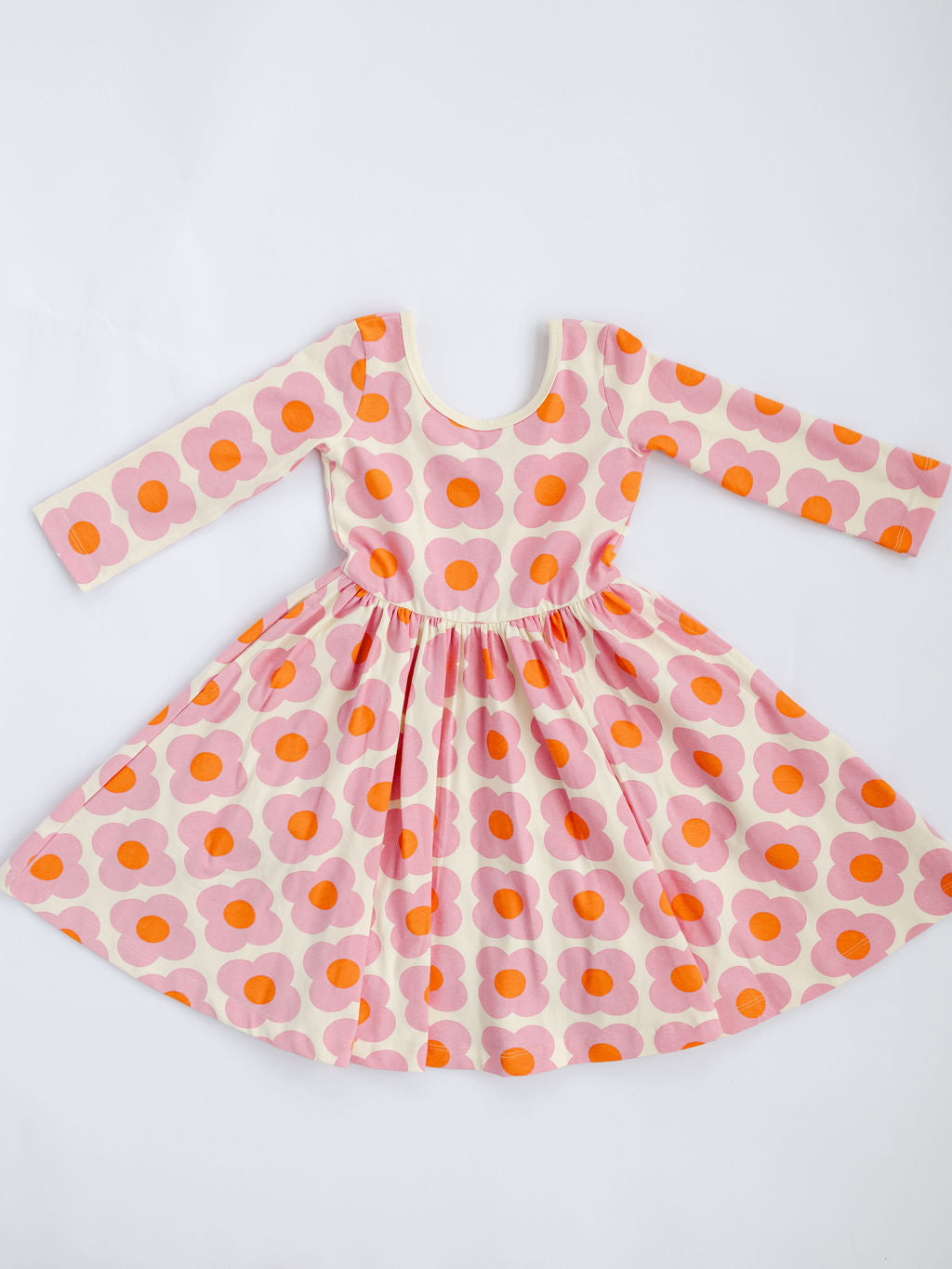 Good Apples 3/4 Sleeve Twirl Dress in Pink Flower Power