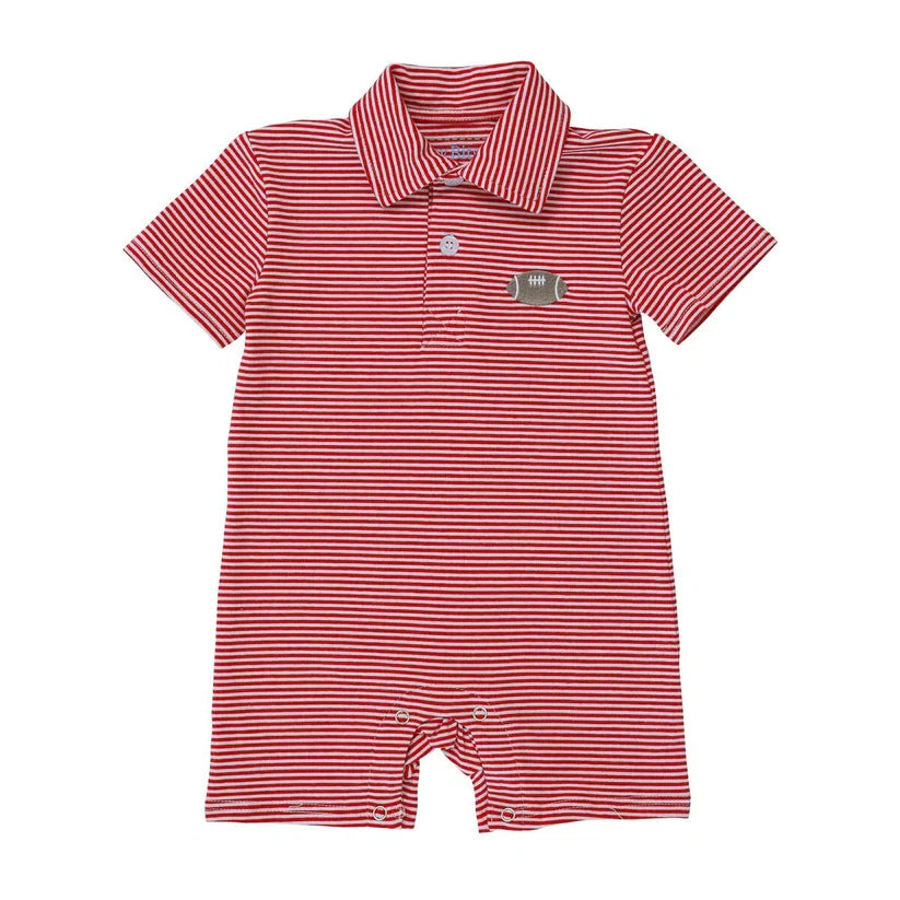Football Polo Romper-Red
