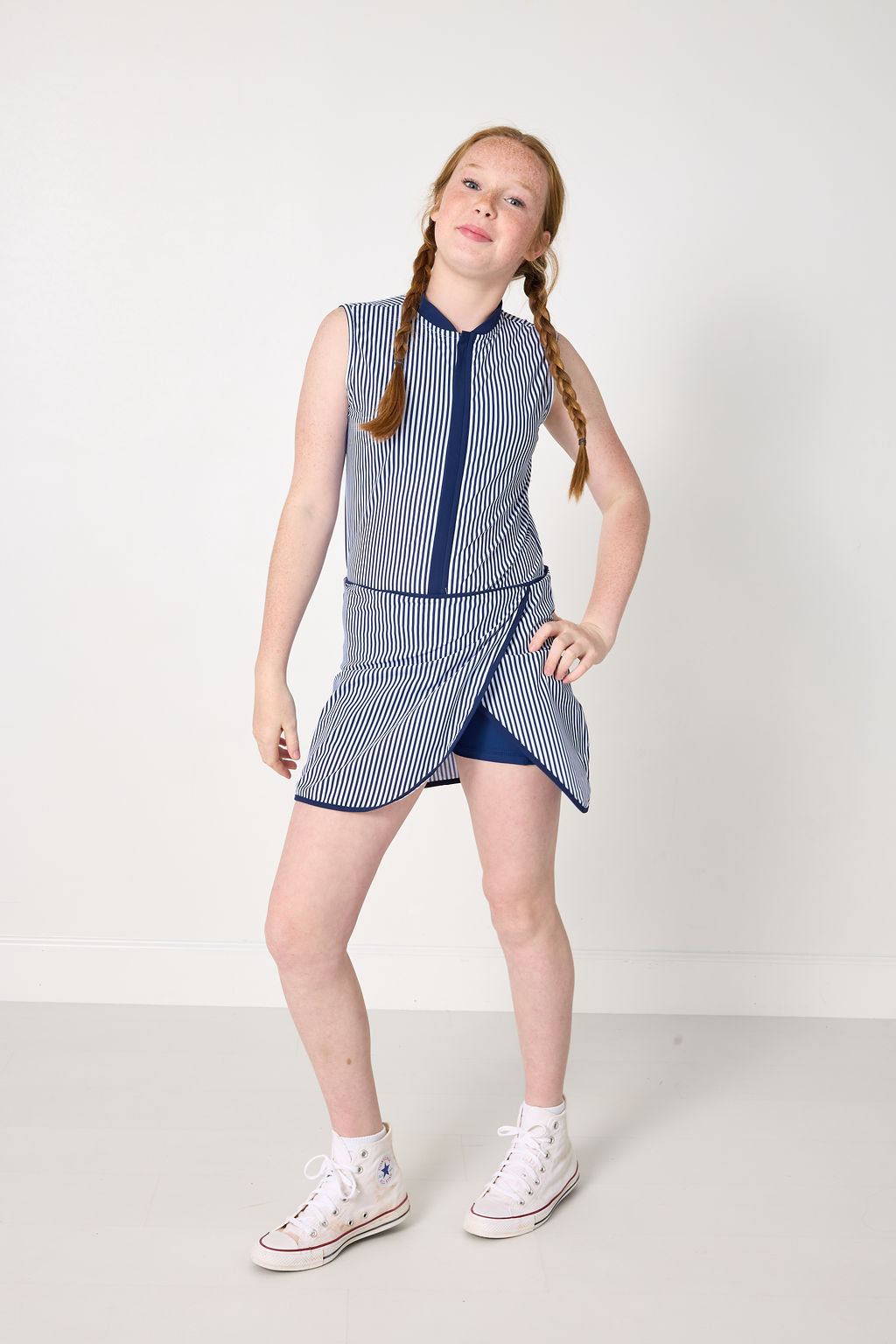 Navy Thin Stripe Court Dress